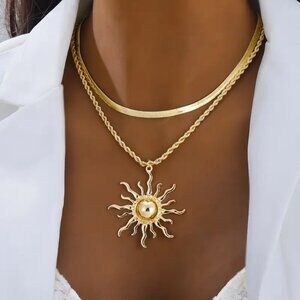 NEW layered sun flame gold necklace, celestial necklace, sun jewelry, gold chain
